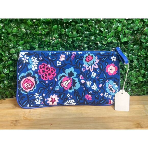 NEW NWT VERA BRADLEY CANVAS PENCIL POUCH BLOOM BERRY COSMETIC BAG - Picture 1 of 5